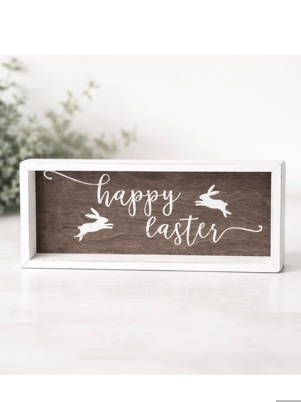 🐰 Easter Decor - “Happy Easter” Rustic/Farmhouse White/Taupe Wood Sign